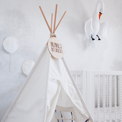 Cattywampus white and grey teepee tent for birthday present and kids gift idea boys and girls