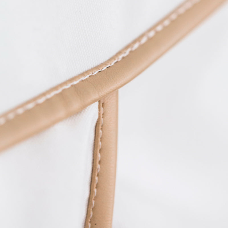 Close up of tan leatherette trim of Cattywampus Golden Star Teepee